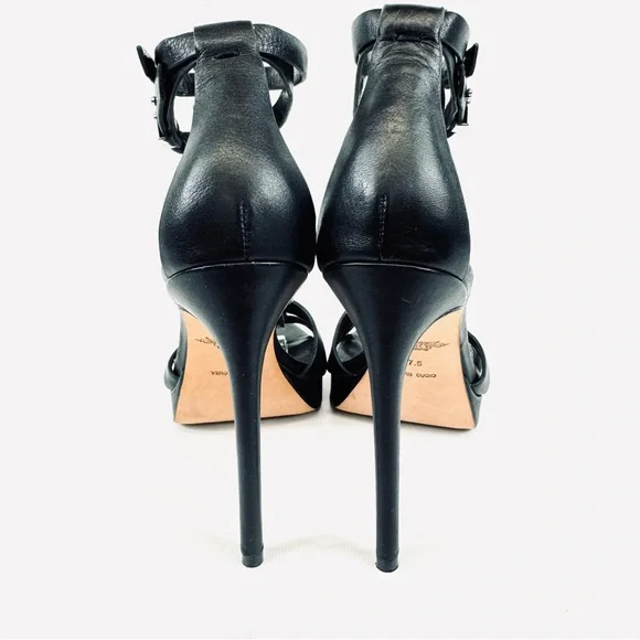 Rachel Roy DALYCE Black Leather Studded Platform Heel Ankle Strap Sandal 7.5